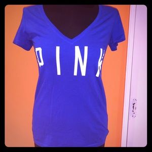 MLB Mets Pink V Neck royal blue t shirt top Small